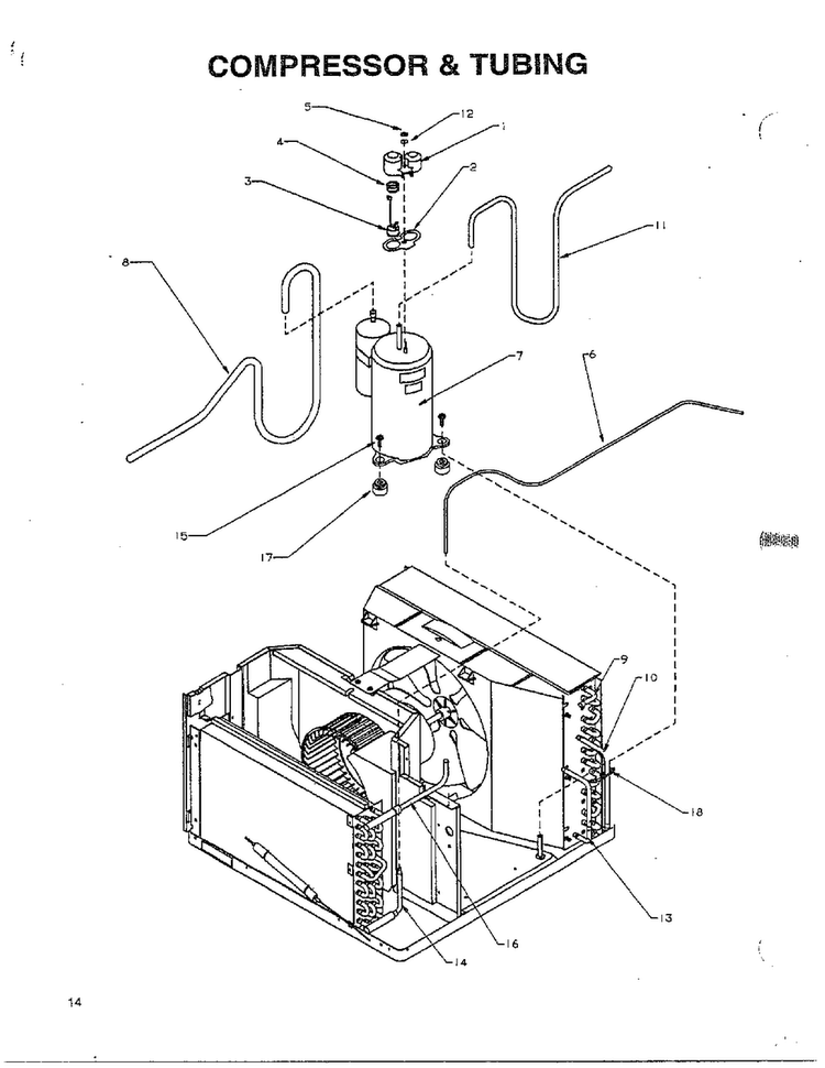 Compressor And Tubing Diagram and Parts List for P1200801R  Amana Air Conditioner