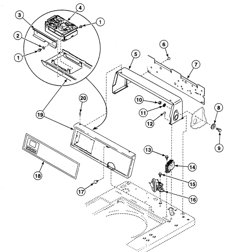 Control Panel Diagram and Parts List for SWTA21QN  Speed Queen Washer