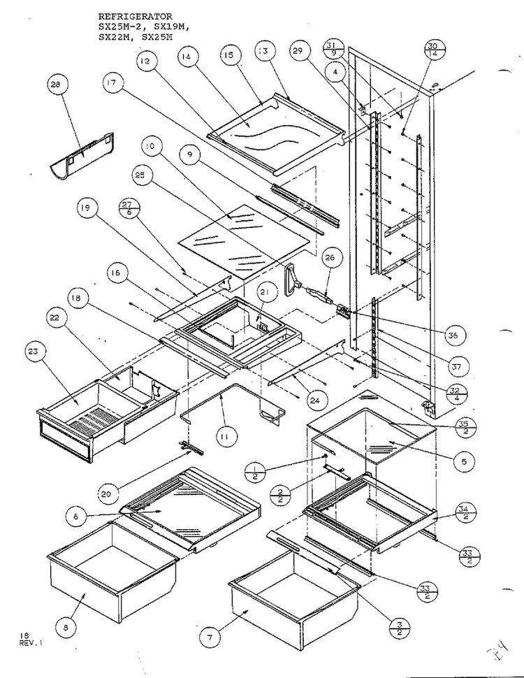 Refrigerator Shelving And Drawers Page 5 Diagram and Parts List for SX22M  Amana Refrigerator