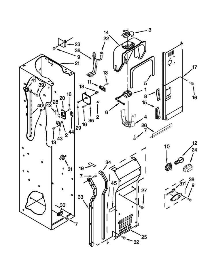 Freezer Liner And Air Flow Parts Diagram and Parts List for JS48PPDUDB20  Jenn-Air Refrigerator