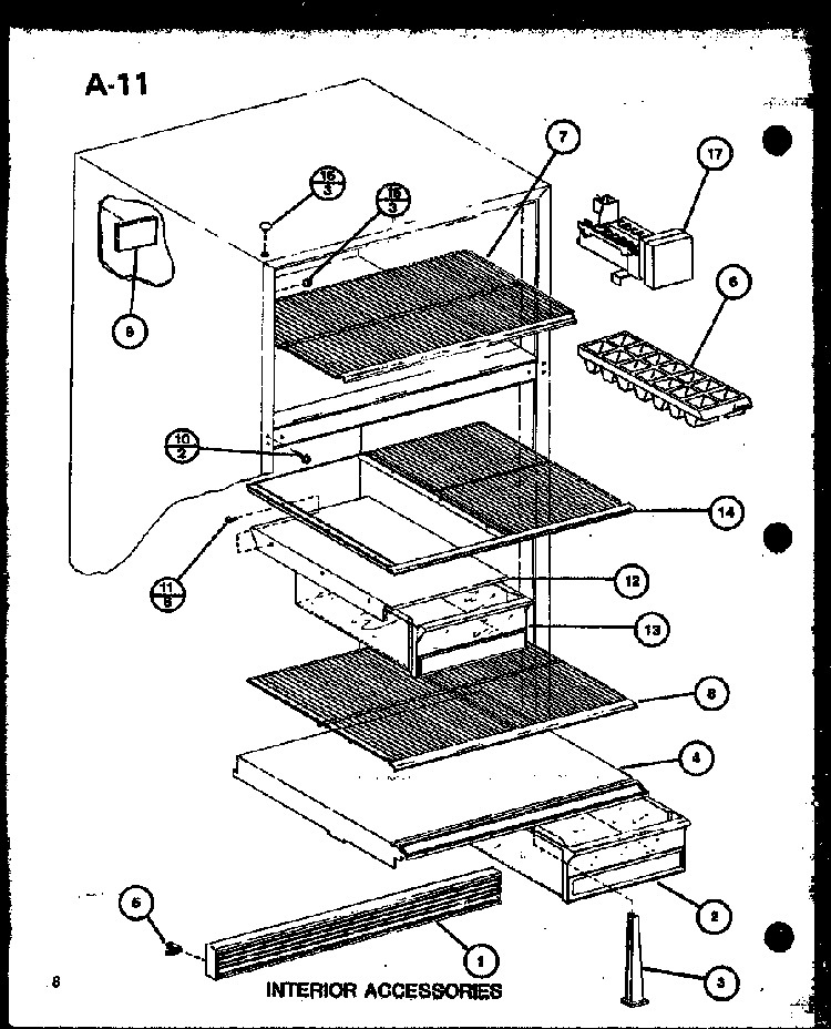 Interior Accessories Diagram and Parts List for TM16G-P75535-7W  Amana Refrigerator