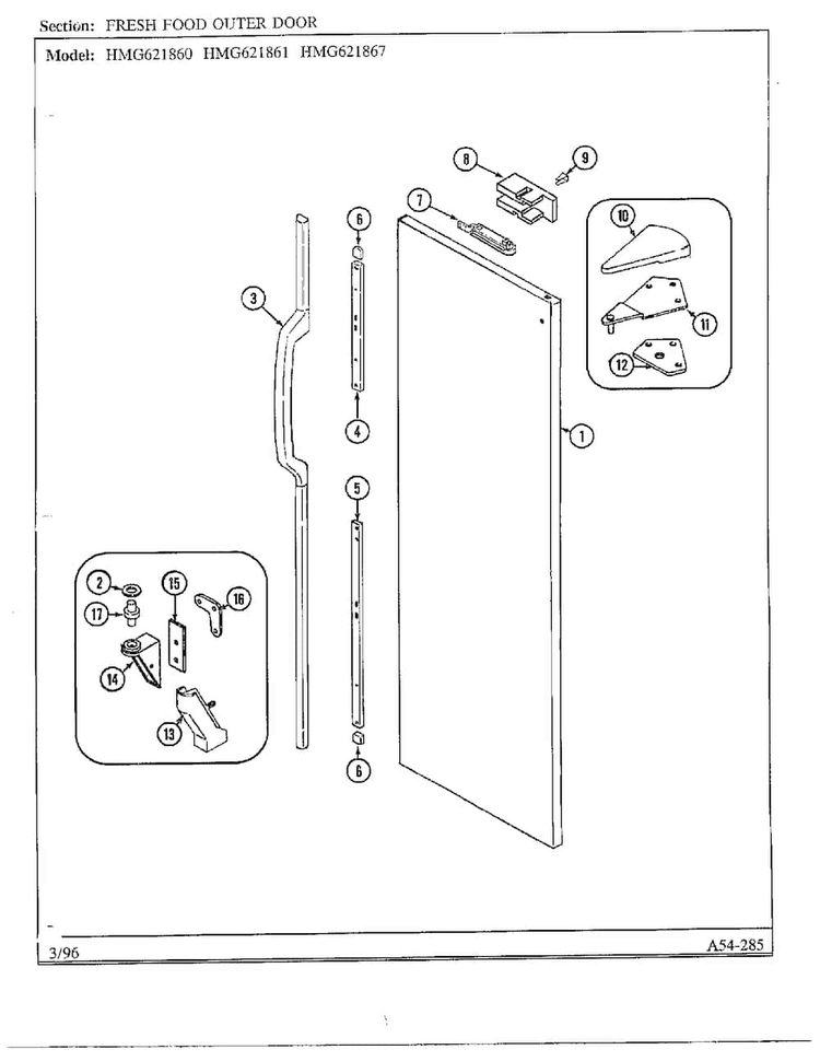 Fresh Food Outer Door Diagram and Parts List for HMG621860  Admiral Refrigerator