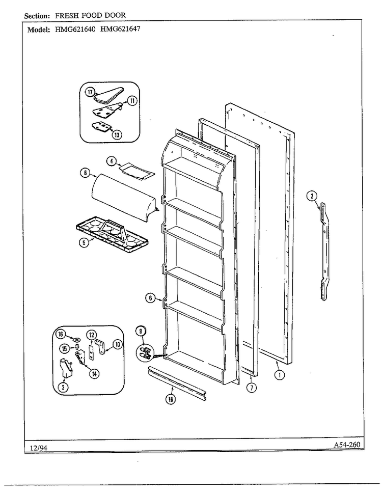 Fresh Food Door Diagram and Parts List for 621640  Admiral Refrigerator