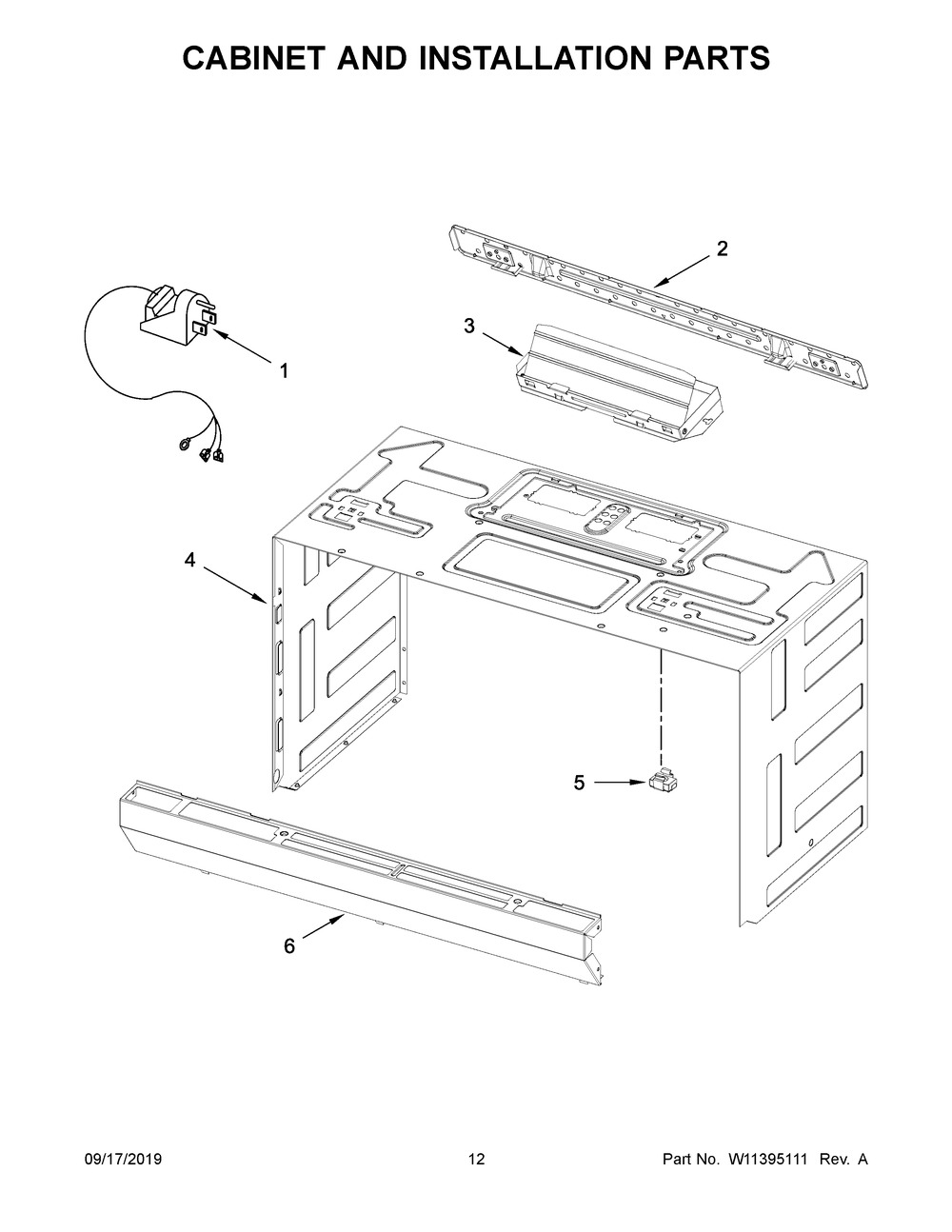 Cabinet And Installation Parts Diagram and Parts List for MMV1175JW0  Maytag Microwave