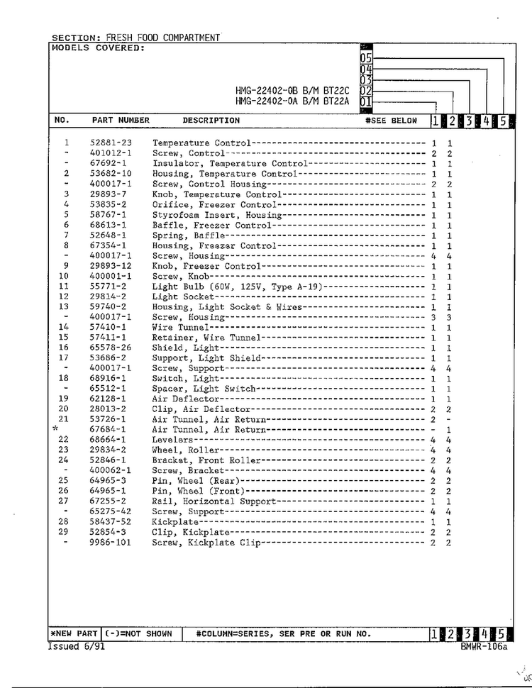 Fresh Food Compartment Page 2 Diagram and Parts List for 22402-0B  Admiral Refrigerator