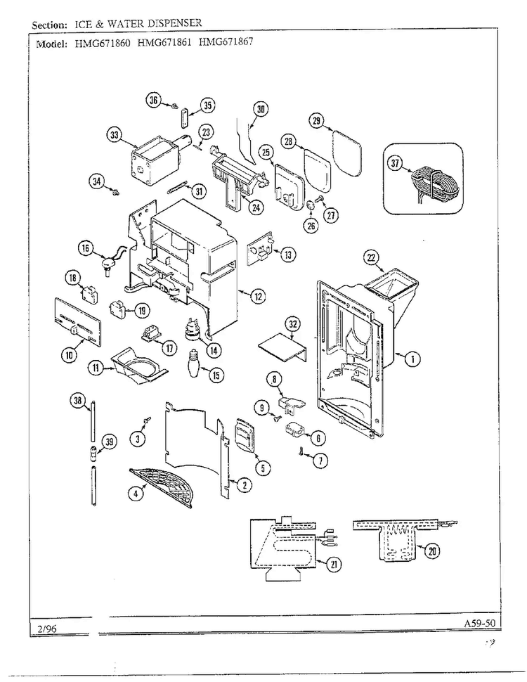 Ice And Water Dispenser Diagram and Parts List for HMG671860  Admiral Refrigerator