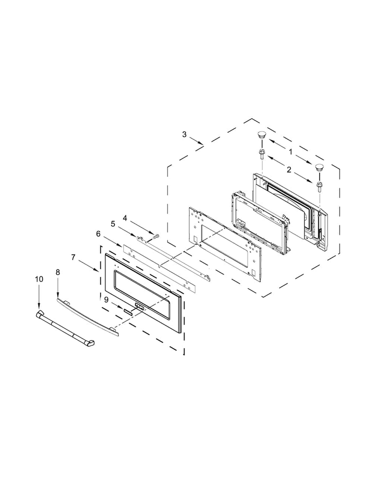 Microwave Door Parts Diagram and Parts List for JMW2430WP03  Jenn-Air Microwave