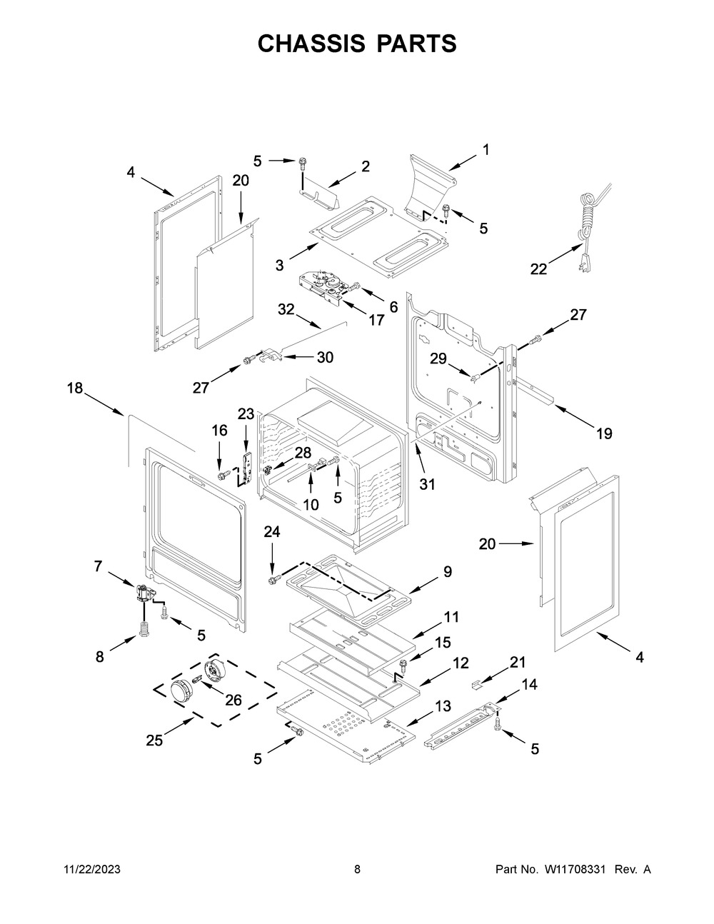 Chassis Parts Diagram and Parts List for AGR6603SMS1  Amana Range
