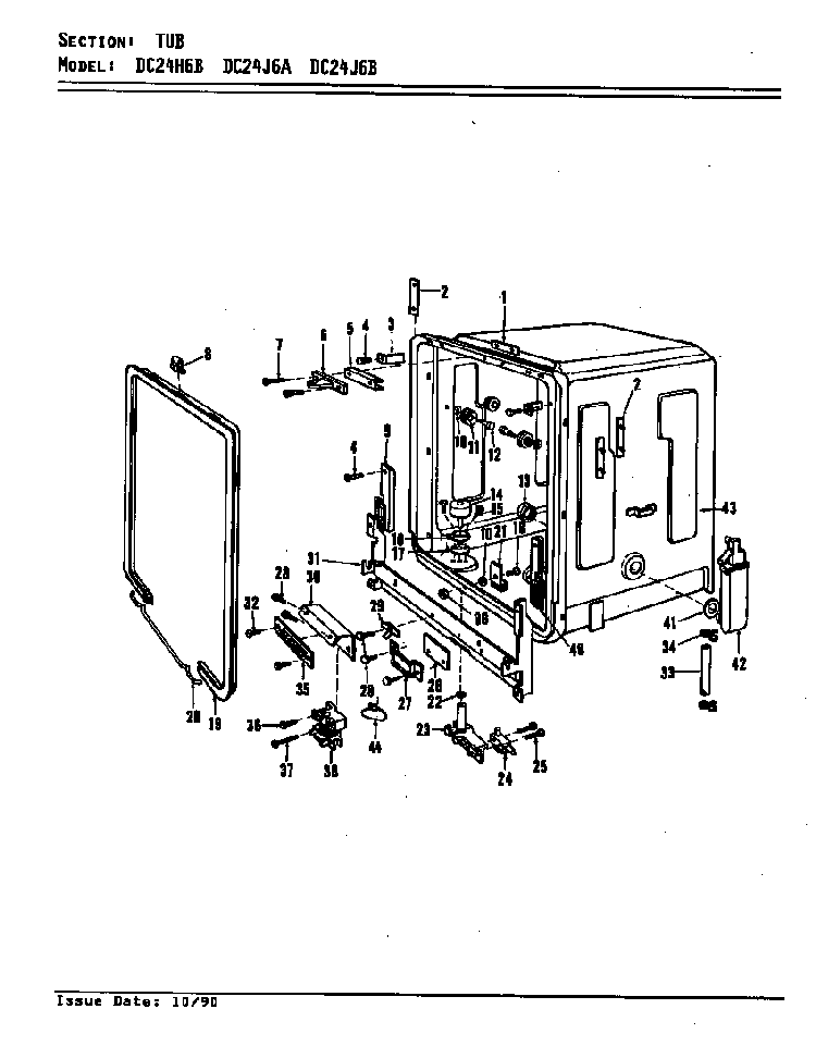 Tub Diagram and Parts List for DC24J6  Maytag Dishwasher