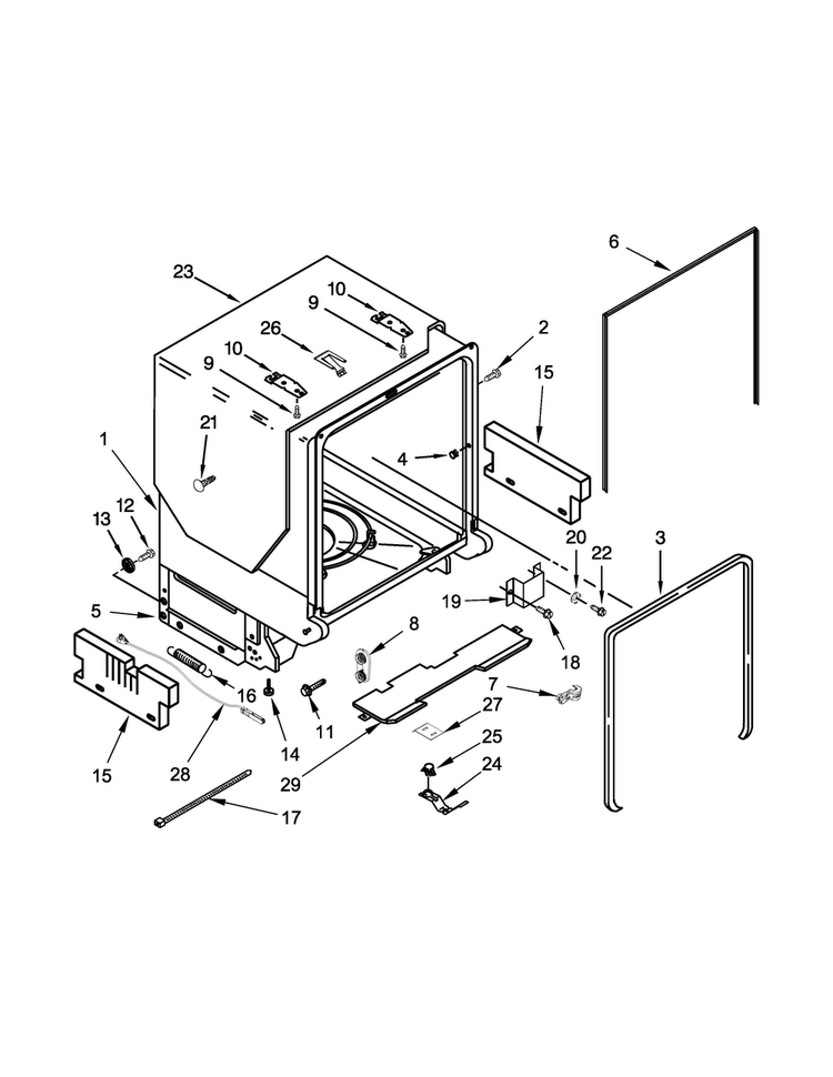 Tub And Frame Parts Diagram and Parts List for JDB3650AWF3  Jenn-Air Dishwasher