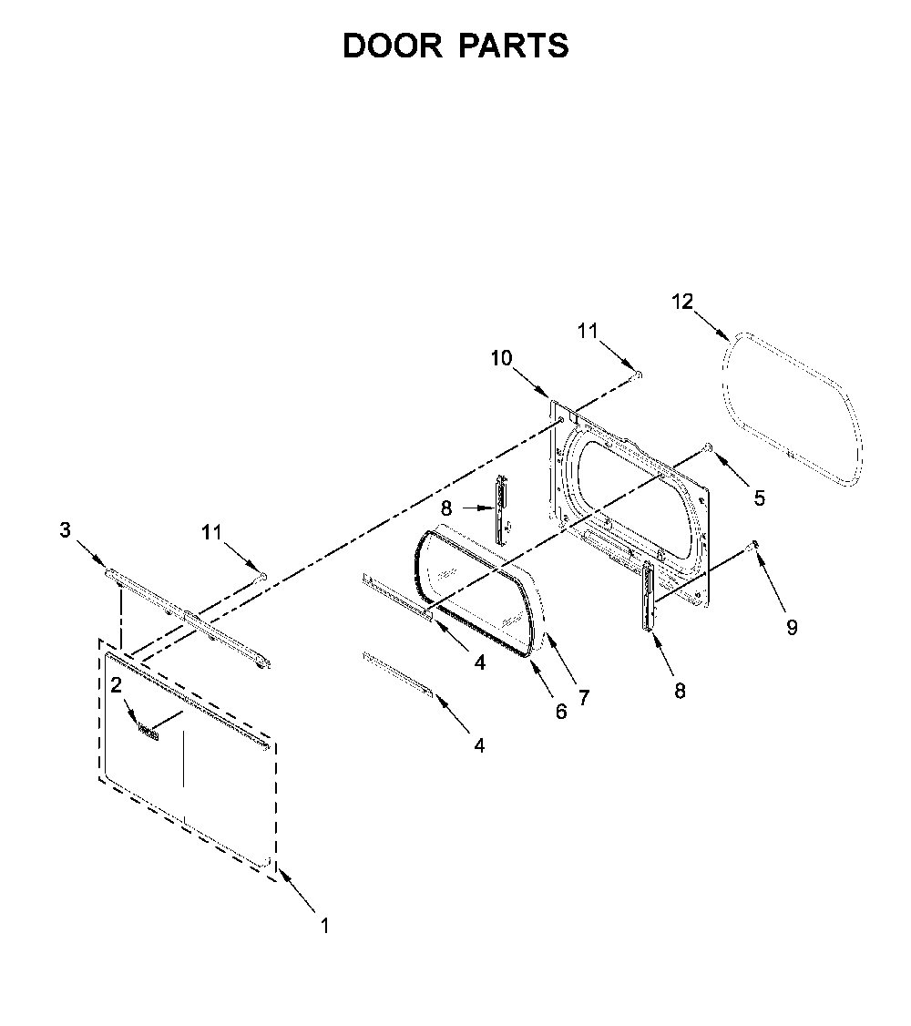 Door parts Diagram and Parts List for MGD6230RHW0  Maytag Dryer