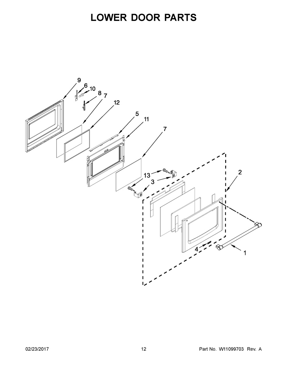 Lower Door Parts Diagram and Parts List for YMET8820DS03  Maytag Cooktop