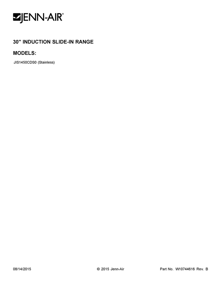 Cover Sheet Diagram and Parts List for JIS1450CDS0  Jenn-Air Range