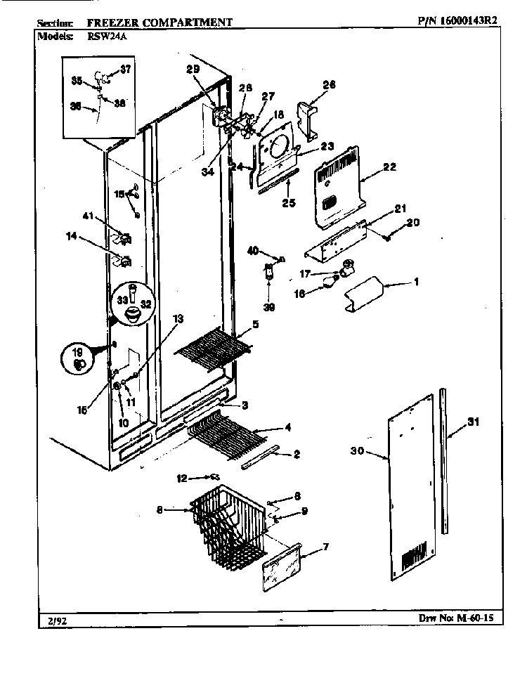 Freezer Compartment Diagram and Parts List for ERSW24A AM81F Maytag Refrigerator