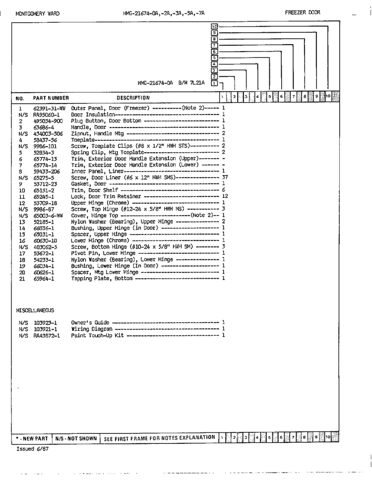 Freezer Door/misc Page 2 Diagram and Parts List for 21674A  Admiral Refrigerator