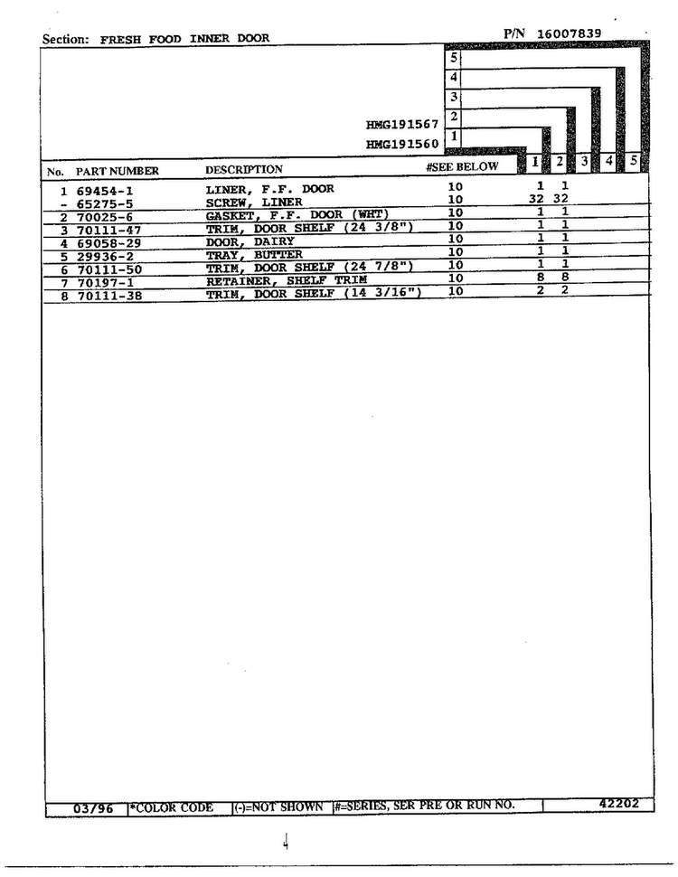 Fresh Food Inner Door Page 2 Diagram and Parts List for HMG191560  Admiral Refrigerator