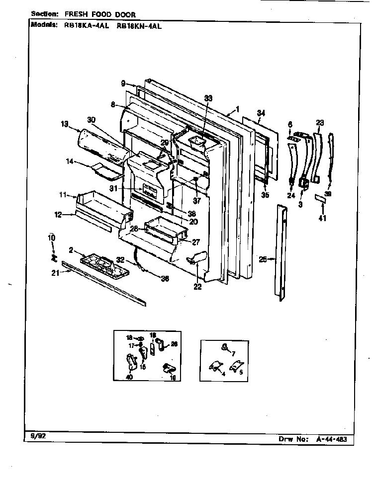 Fresh Food Door Diagram and Parts List for RB18KA-4AL BG44C Magic Chef Refrigerator