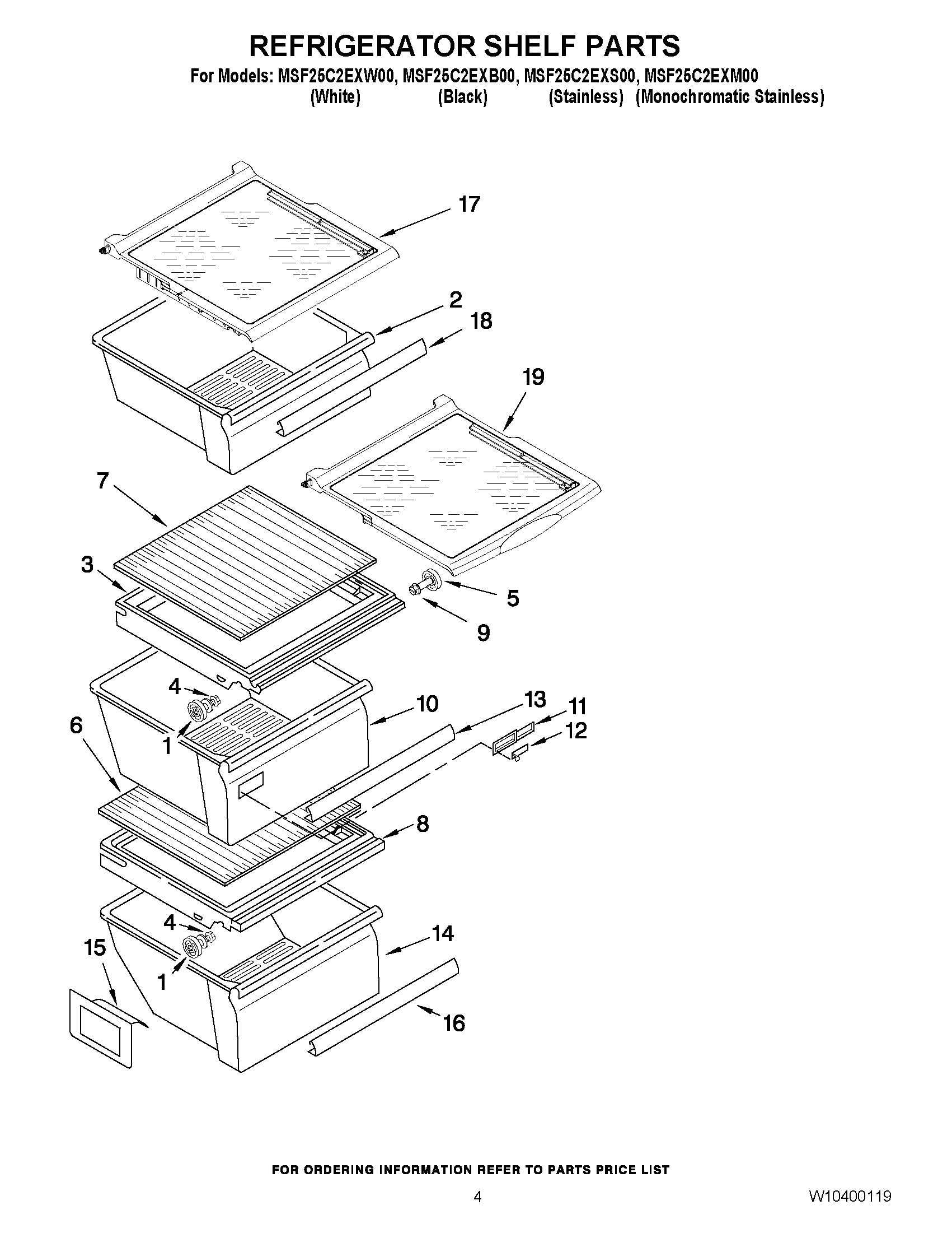 03 - REFRIGERATOR SHELF PARTS Diagram and Parts List for MSF25C2EXB00  Maytag Refrigerator