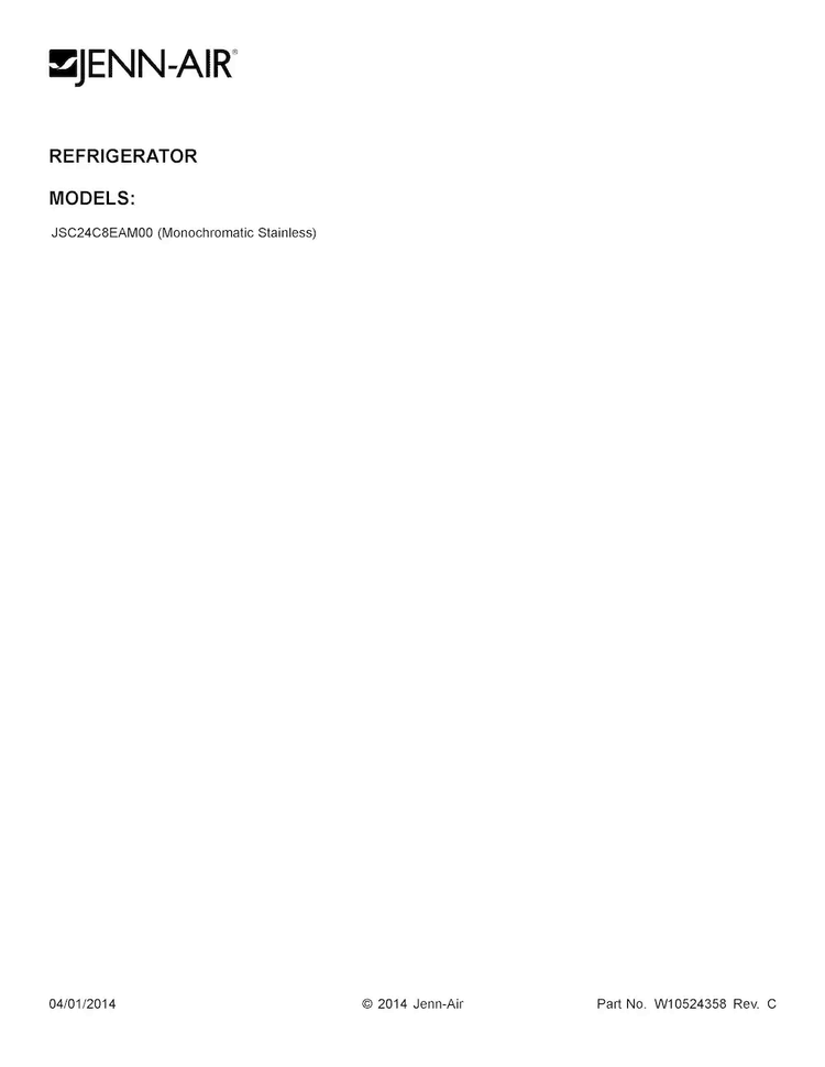 Cover Sheet Diagram and Parts List for JSC24C8EAM00  Jenn-Air Refrigerator