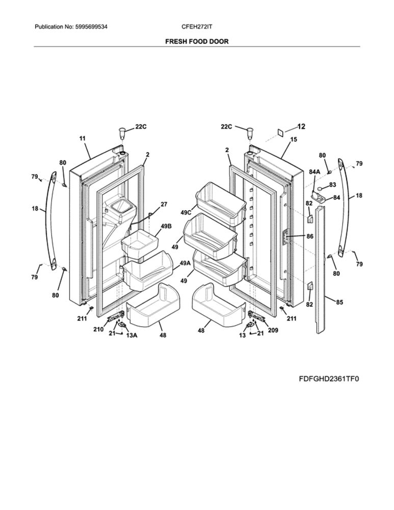 Fresh Food Doors Diagram and Parts List for CFEH272ITS0  Crosley Refrigerator