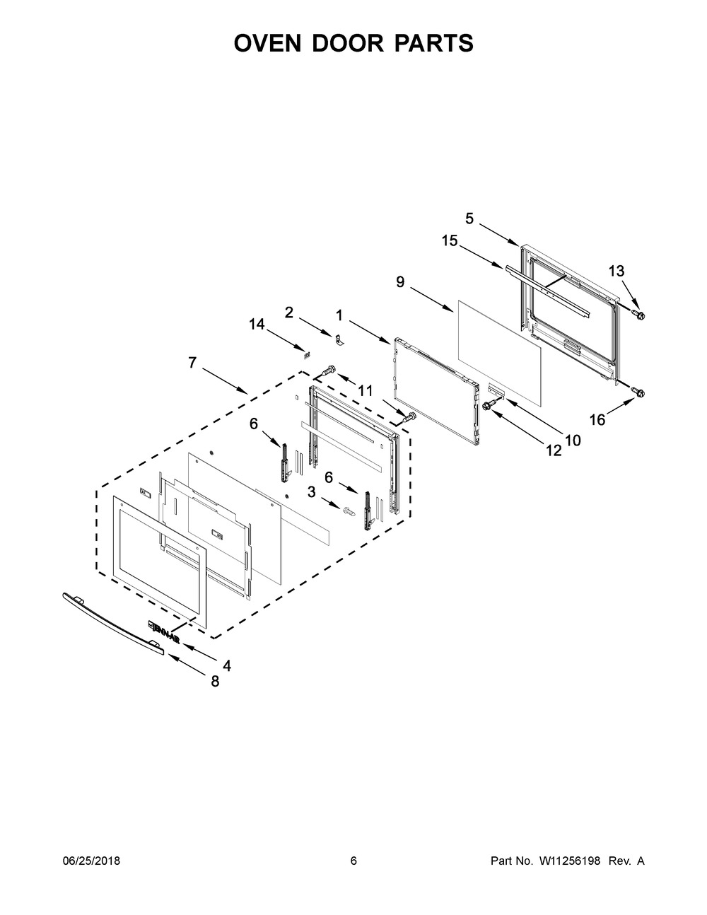 Oven Door Parts Diagram and Parts List for JJW2430DS03  Maytag Wall Oven