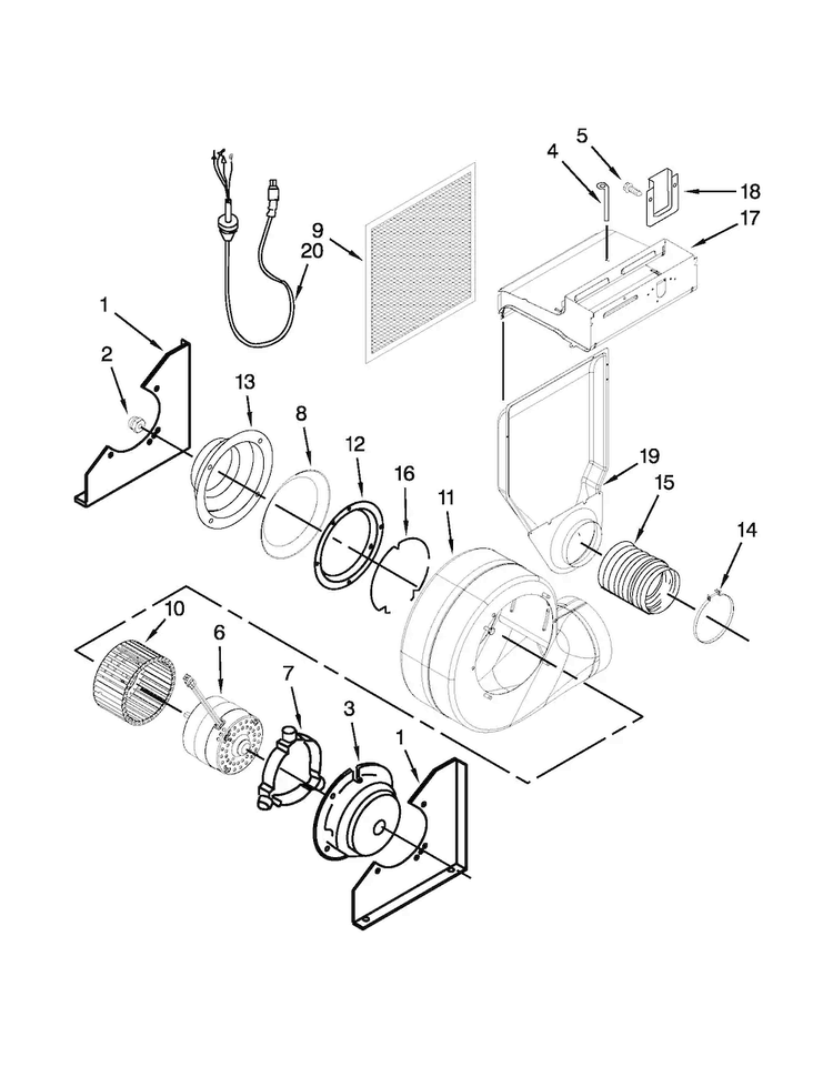 Blower Assembly Diagram and Parts List for JES9860CAB01  Jenn-Air Range