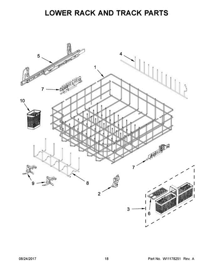 10 - Lower Rack And Track Parts Diagram and Parts List for JDB9200CWX4  Jenn-Air Dishwasher
