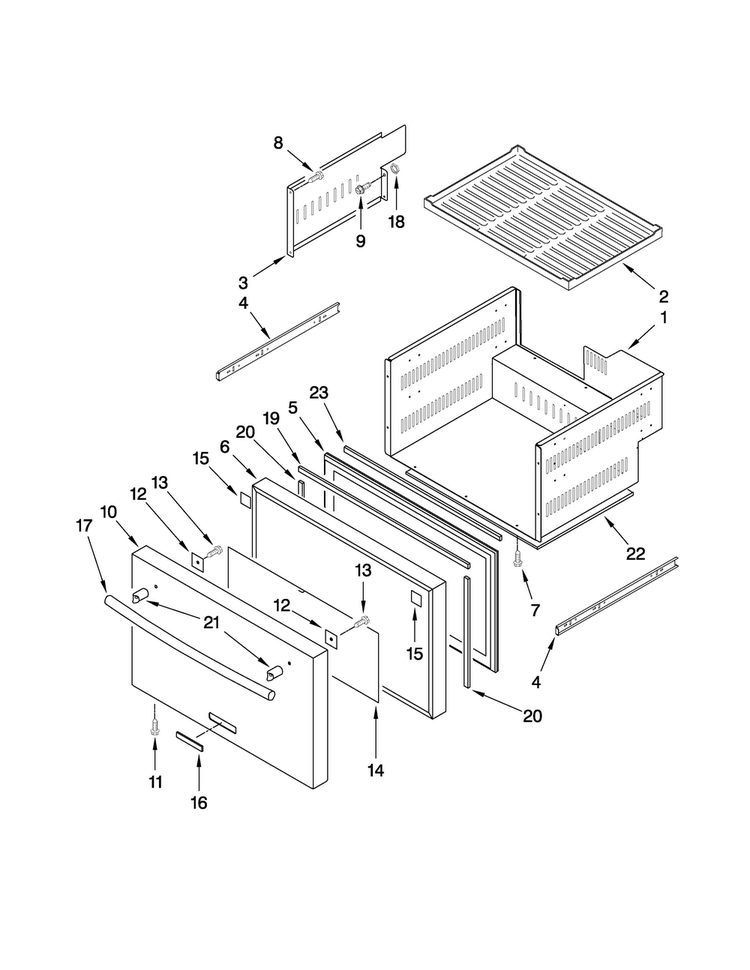 Lower Drawer Parts Diagram and Parts List for JUD248CCCX00  Jenn-Air Refrigerator