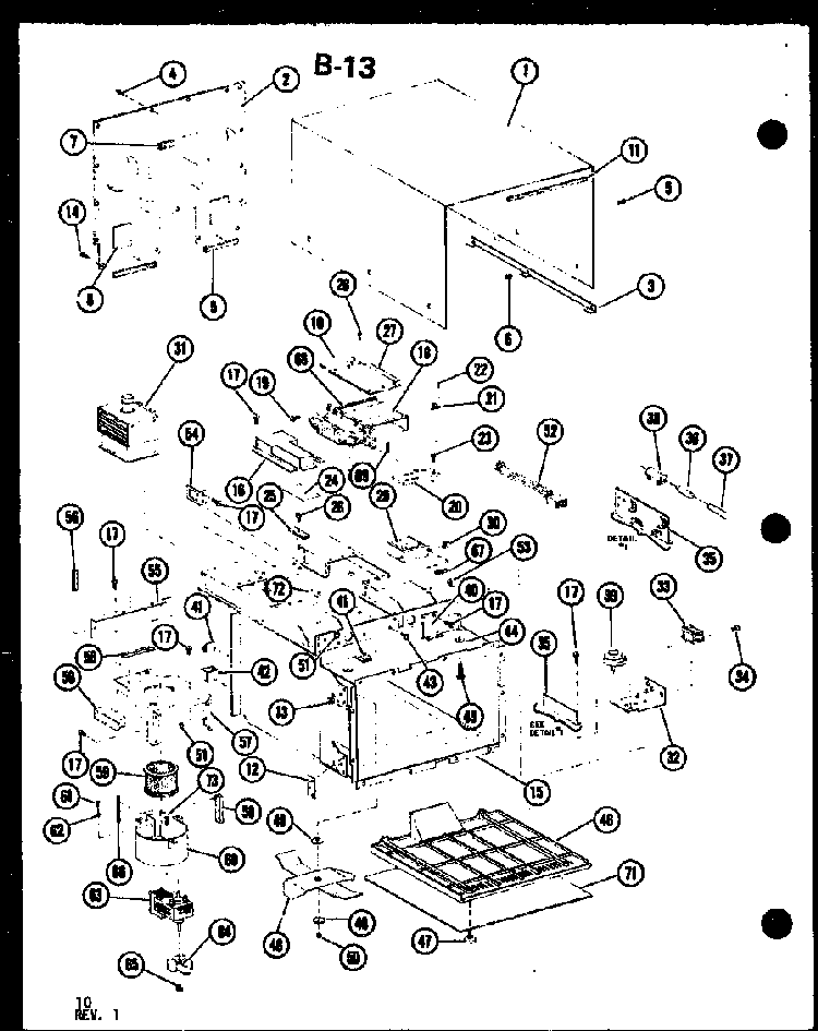 Outer Case Diagram and Parts List for RC-14B P73550-2M Amana Microwave