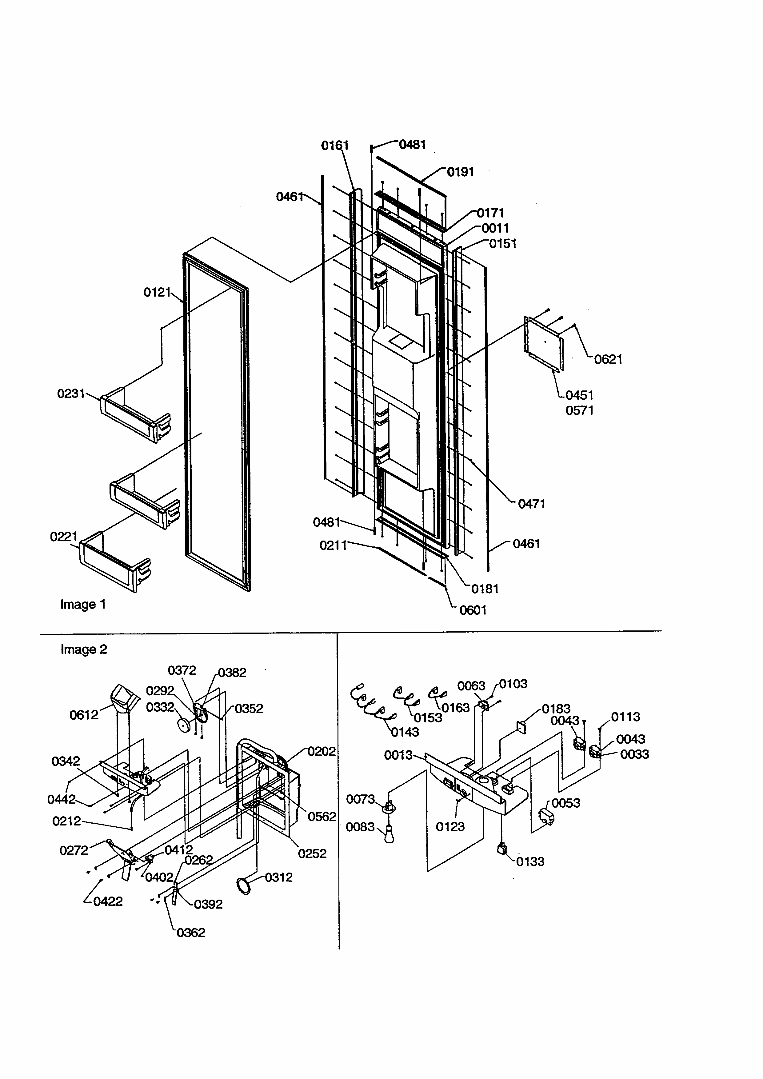 Door/cavity Cover Diagram and Parts List for S148DA03-P1305601W  Amana Refrigerator