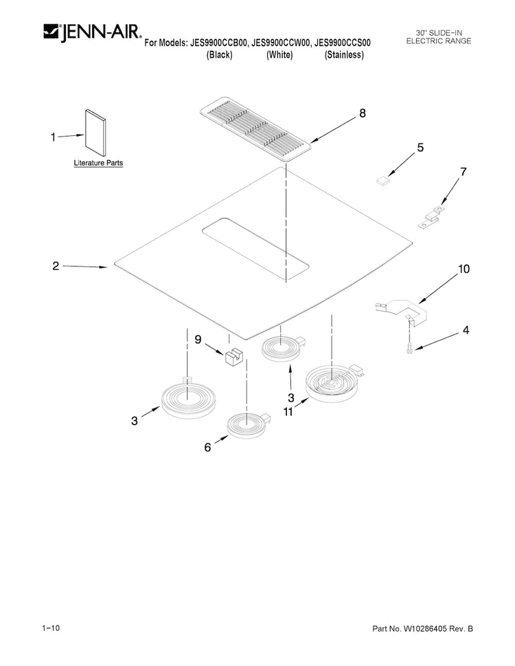 Cooktop Parts Diagram and Parts List for JES9900CCW00  Jenn-Air Range