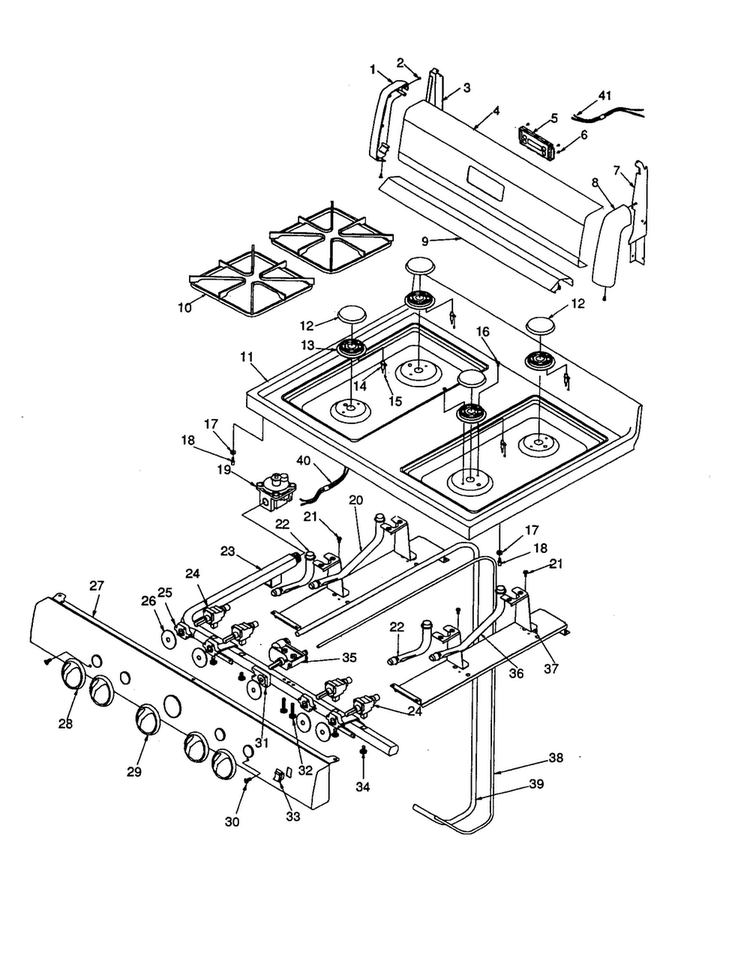 Maintop And Backguard Diagram and Parts List for ARG3601W-P1143357NW  Amana Range