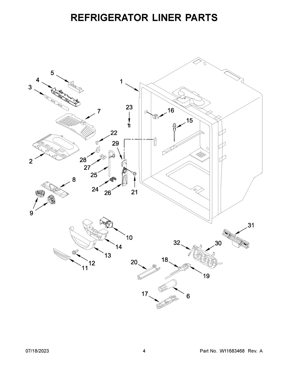 Refrigerator Liner Parts Diagram and Parts List for MRFF5036PZ00  Maytag Refrigerator