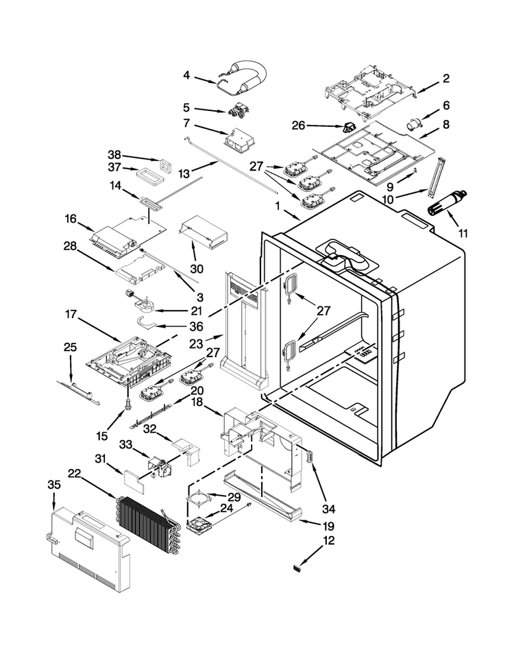 Refrigerator Liner Parts Diagram and Parts List for 7MF2976AEM03  Maytag Refrigerator