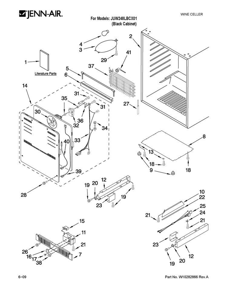 Cabinet Parts Diagram and Parts List for JUW248LBCX01  Jenn-Air Wine and Beverage Cooler