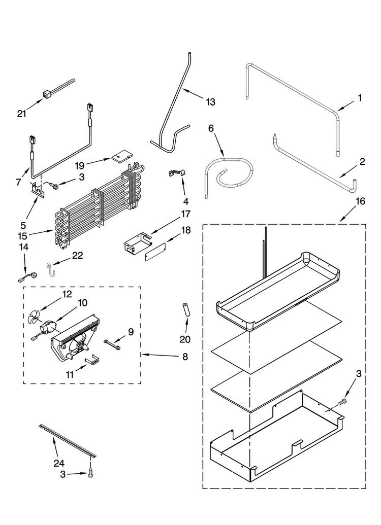 Lower Unit And Tube Parts Diagram and Parts List for JB36CXFXRB00  Jenn-Air Refrigerator