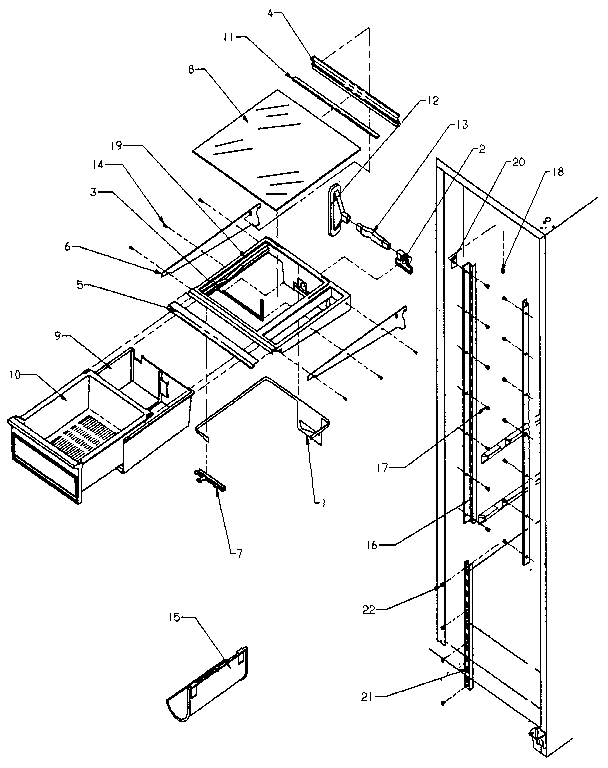 Refrigerator Shelving And Drawers Diagram and Parts List for SX25N-P1162704W  Amana Refrigerator