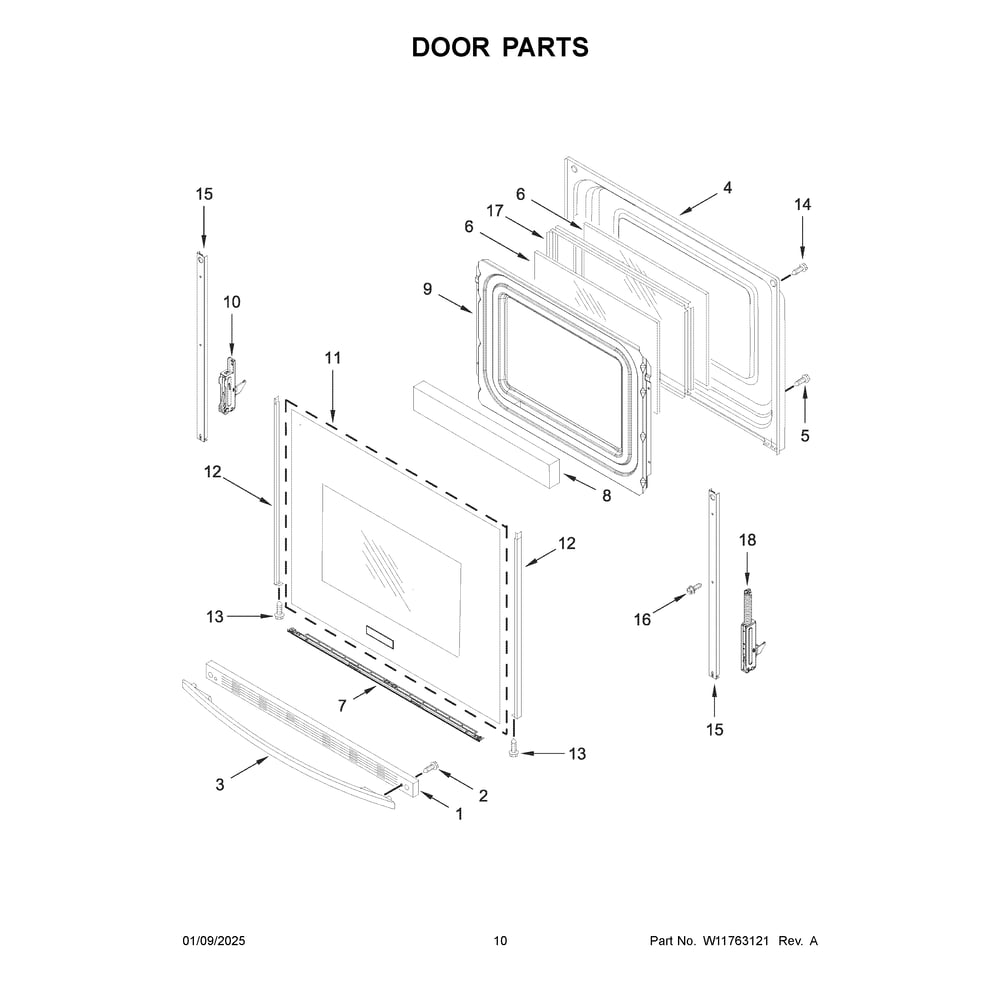 Door Parts Diagram and Parts List for CRGW3484RW0  Crosley Range