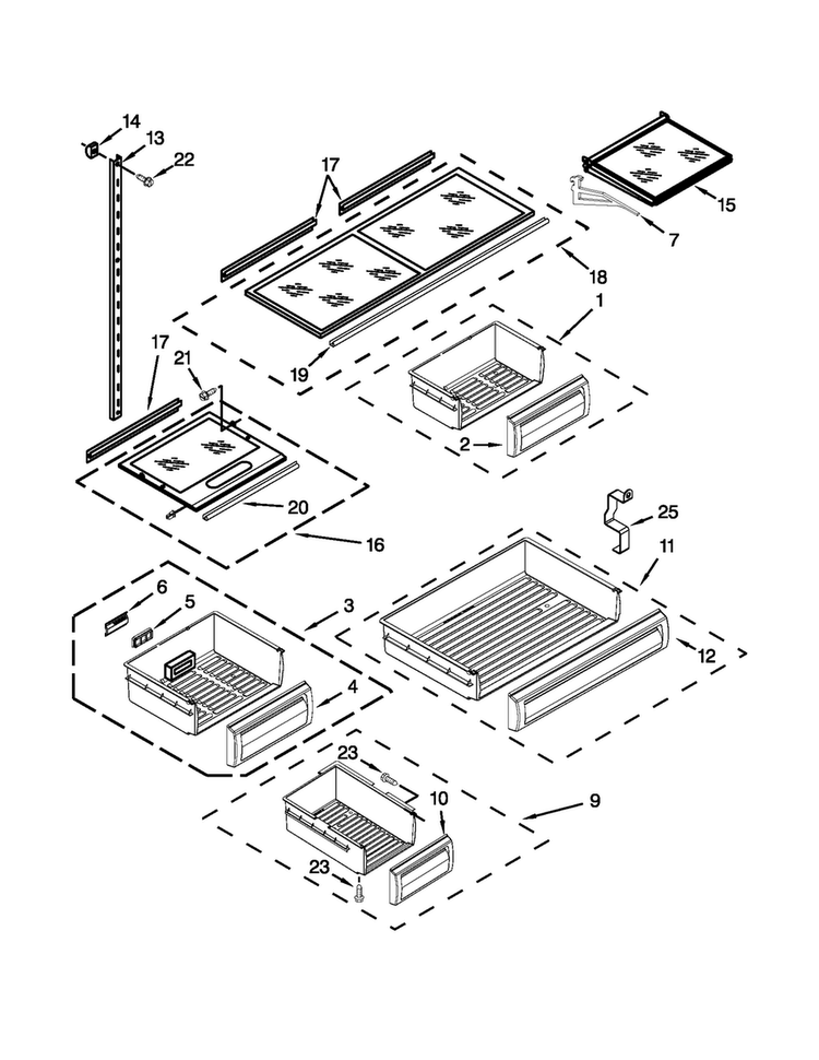Shelf Parts Diagram and Parts List for JF42SSFXDA02  Jenn-Air Refrigerator