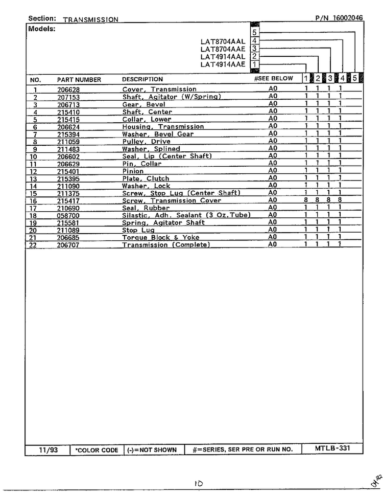 Transmission Page 2 Diagram and Parts List for 6349  Maytag Washer