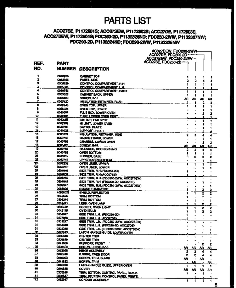 Cabinet Section Diagram and Parts List for AC027DE-P1172603S  Amana Wall Oven