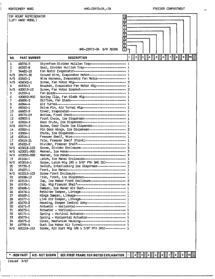Freezer Compartment Page 2 Diagram and Parts List for 23973A  Admiral Refrigerator