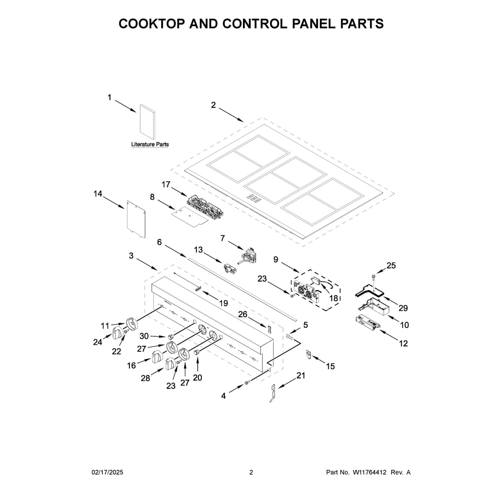 Cooktop And Control Panel Parts Diagram and Parts List for JPIFC736RL00  Jenn-Air Range
