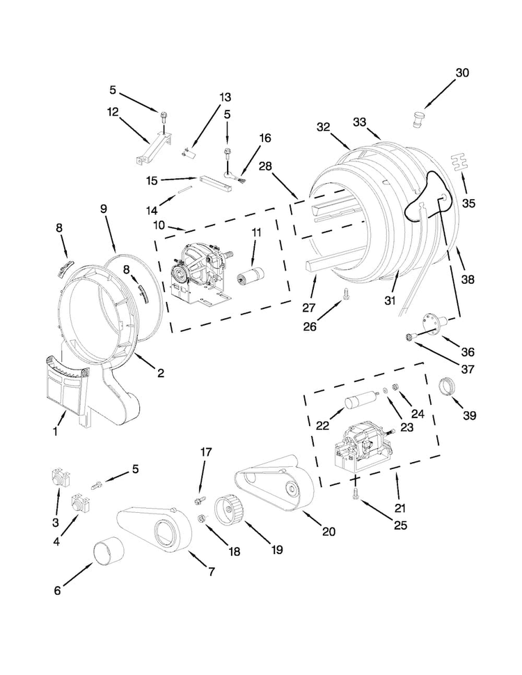 Drum And Motor Parts Diagram and Parts List for MED7500YW0  Maytag Dryer