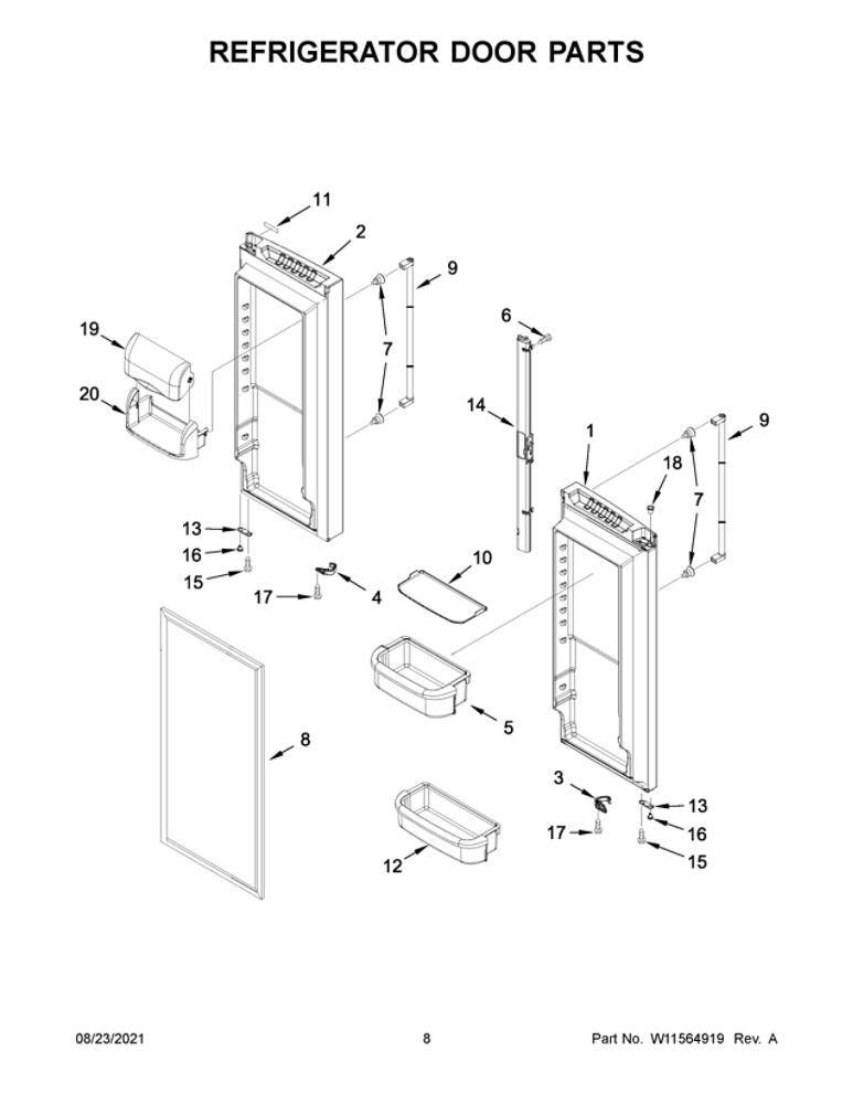 Refrigerator Door Parts Diagram and Parts List for JFC2089BEP07  Maytag Refrigerator