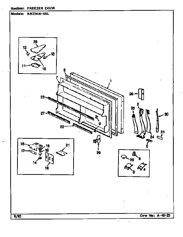 Freezer Door Diagram and Parts List for RB23KA-4AL CG96A Magic Chef Refrigerator