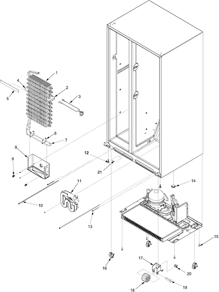 Evaporator Assy And Rollers Diagram and Parts List for SK535-2-PSK535062W  Maytag Refrigerator