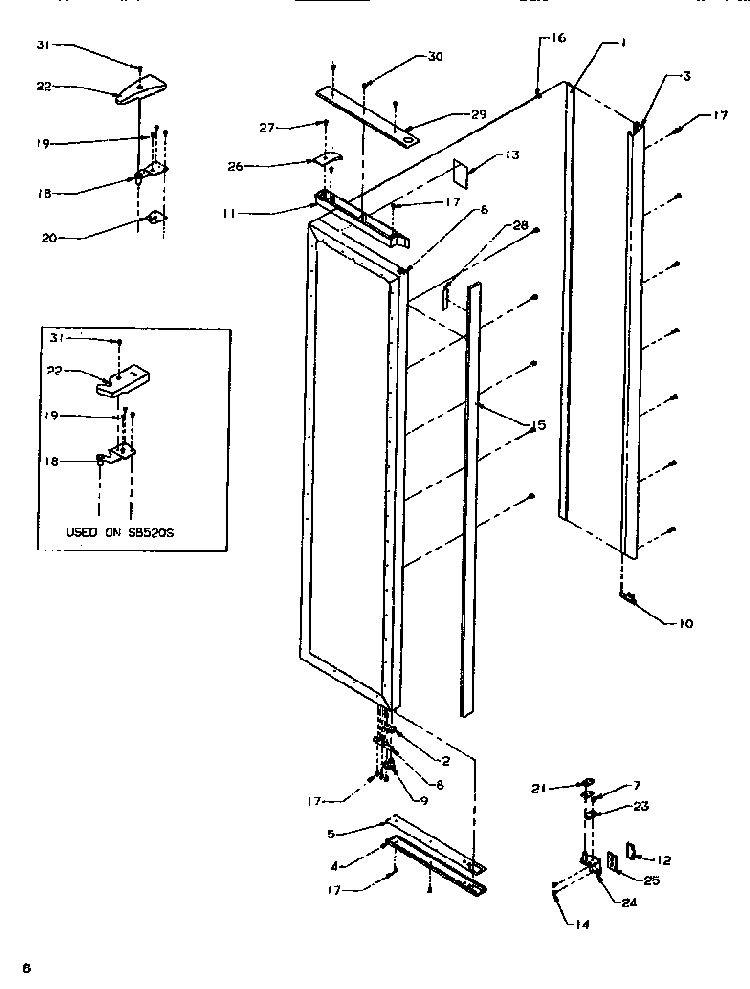 Door/hinge/trim Freezer Diagram and Parts List for SB520SW-P1185001WW  Amana Refrigerator