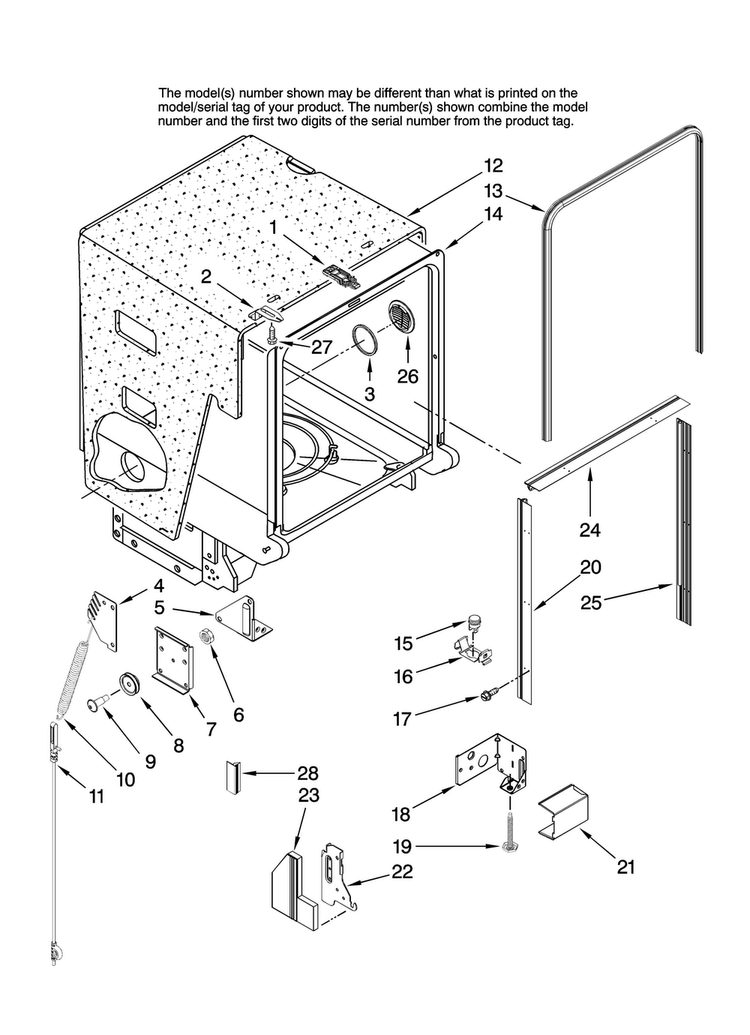 Tub And Frame Parts Diagram and Parts List for MDB6759AWS0  Maytag Dishwasher