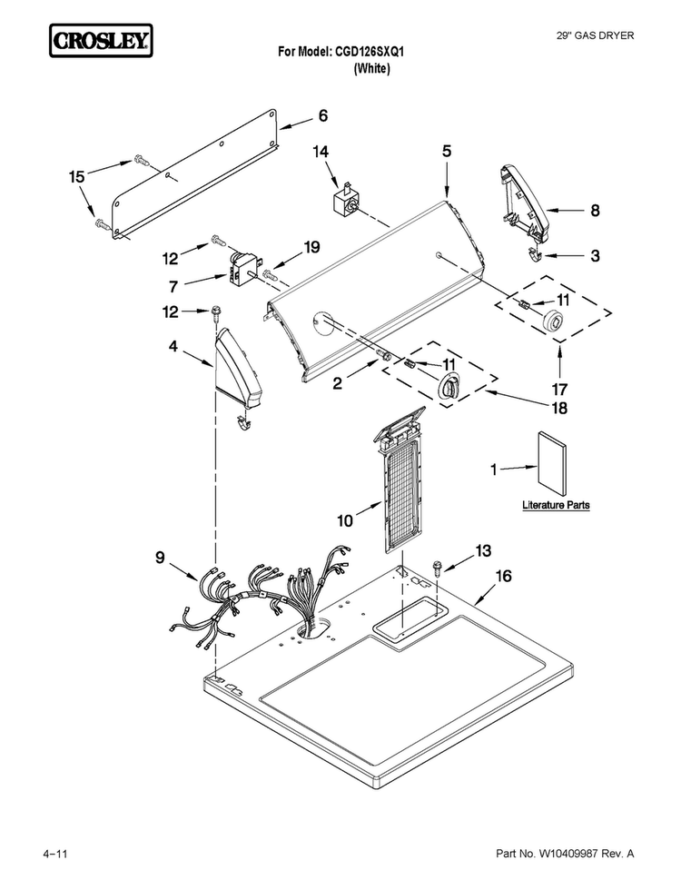 Top And Console Parts Diagram and Parts List for CGD126SXQ1  Crosley Dryer